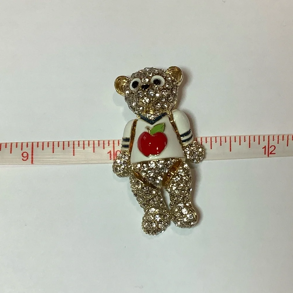 Gold-Tone Crystal Bear Apple Brooch - Picture 6 of 10